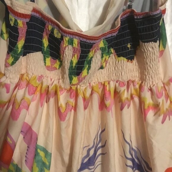 Bohemian A line Unique Print Smocked Back Midi Beach Dress XL - Picture 10 of 16